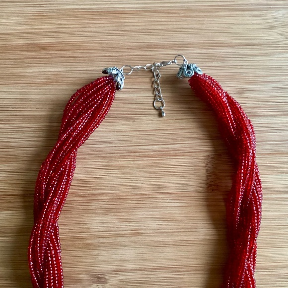 Paparazzi A Standing Ovation - Red Twisted Braided Seed Bead Necklace Holiday - Picture 7 of 11
